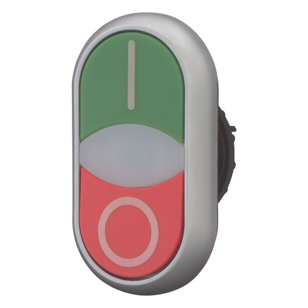 Double actuator pushbutton, RMQ-Titan, Actuators and indicator lights flush, momentary, White lens, green, red, inscribed, Bezel: titanium image 5