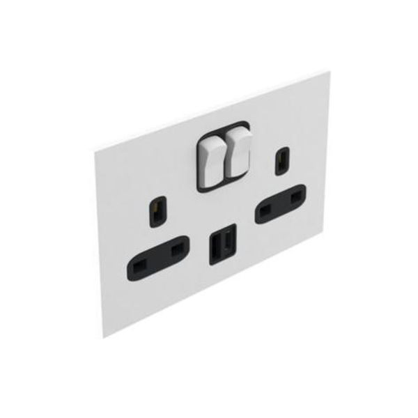 Art d'Arnould - 2 gang BS socket outlet 13 A-250V single pole switched + USB A+C Epure - Satin White image 1