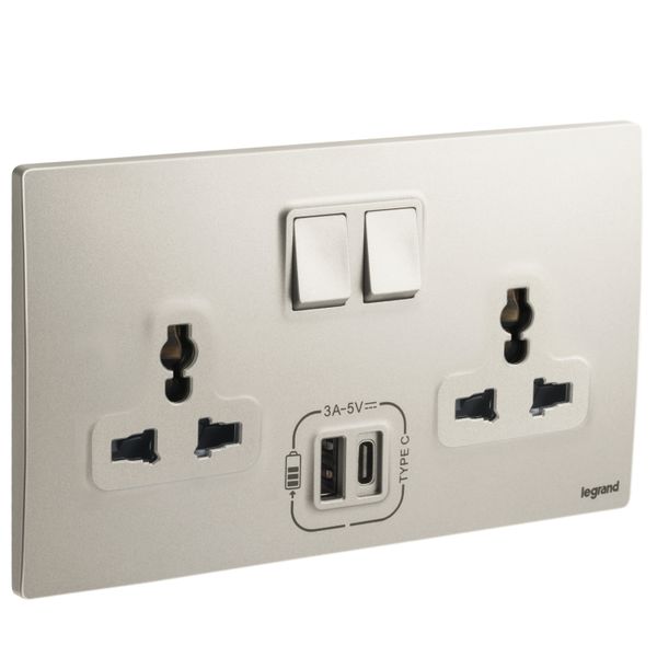 2G MULTISTANDARD SWITCHED SOCKET + USB TYPE A+C 3A CHAMPAGNE image 1