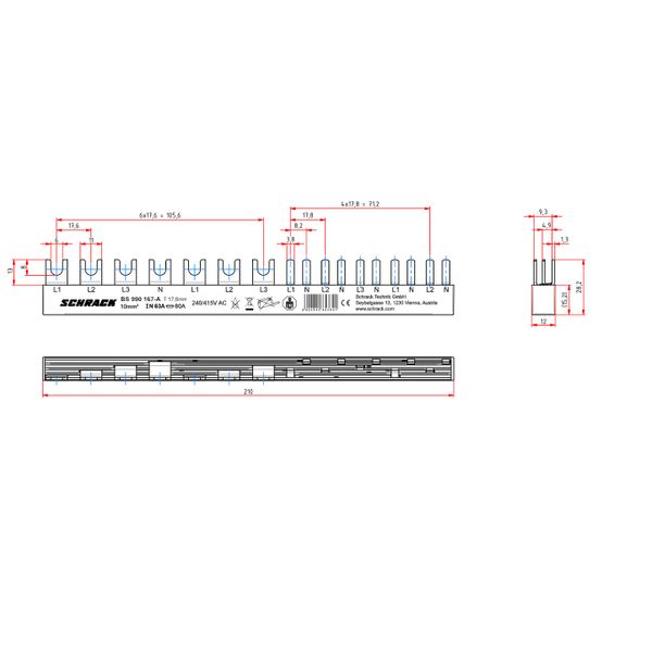 Busbar, 1xRCCB 4-pole, 1 MCB 3-pole, 5 MCB 1+N/1 MW, 12MW image 8