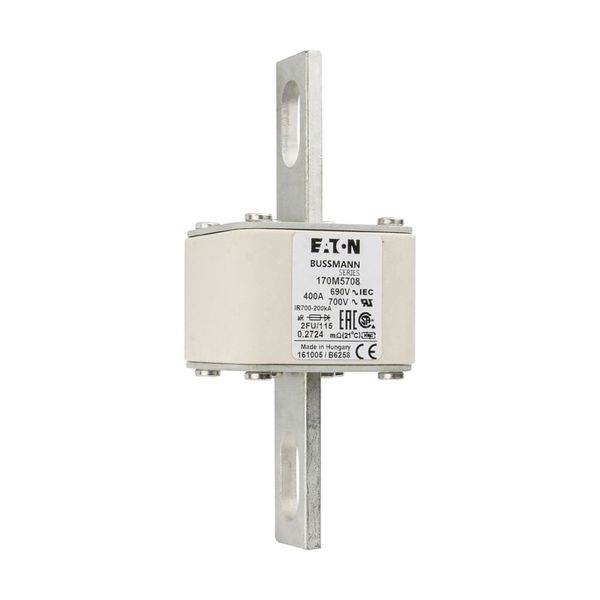 Fuse-link, high speed, 400 A, AC 690 V, size 2, 61 x 77 x 135 mm, aR, IEC, UL, no indicator, 115 mm centres image 11