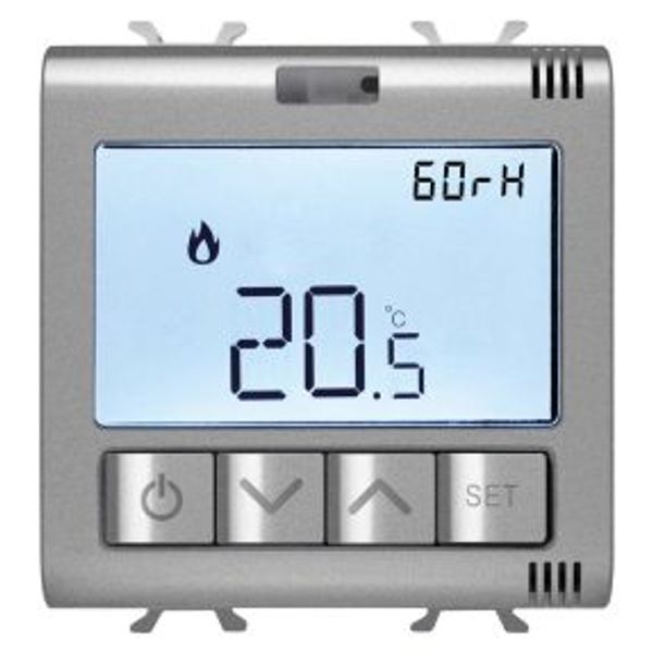 CONNECTED THERMOSTAT WITH HUMIDITY MEASURE - ZIGBEE - 100-240 V ac 50/60 Hz - NA  5A (AC1) 240  V ac - 2 MODULES - TITANIUM - CHORUSMART image 1