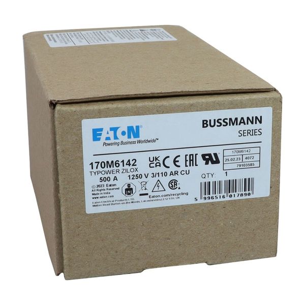 Fuse-link, high speed, 500 A, AC 1250 V, size 3, 76 x 90 x 139 mm, aR, DIN, IEC, single indicator image 15