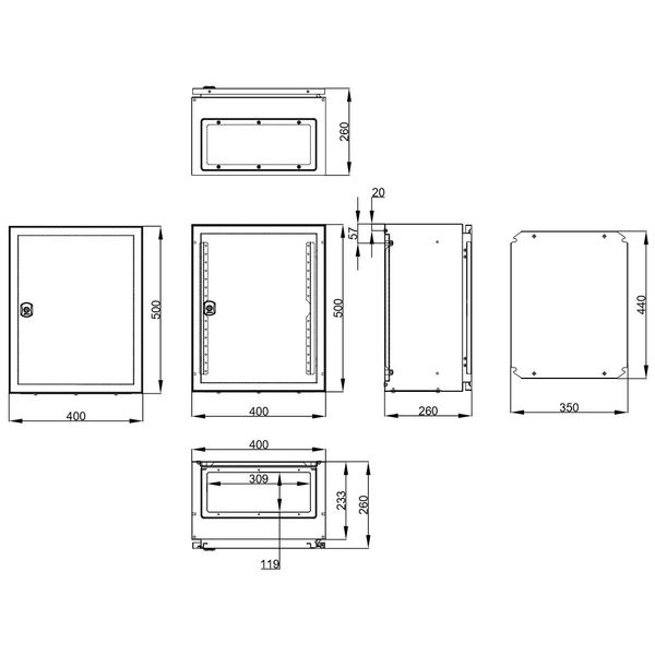 Wall-mounted enclosure 1 door IP65 H=500 W=400 D=260 mm image 2