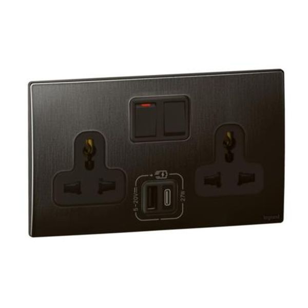 281138BB Mallia Senses 2 gang multistandard switched socket outlets - with USB A+C 27W charger image 1