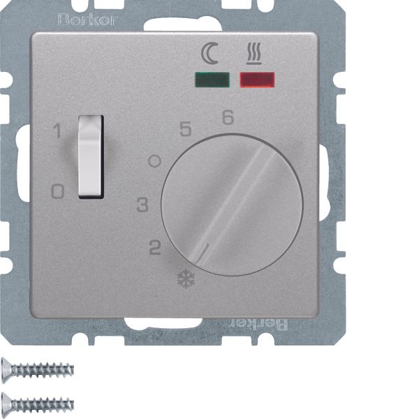 Floor thermostat w. NO cont., Centre pl., rocker switch, Q.x alu velve image 1