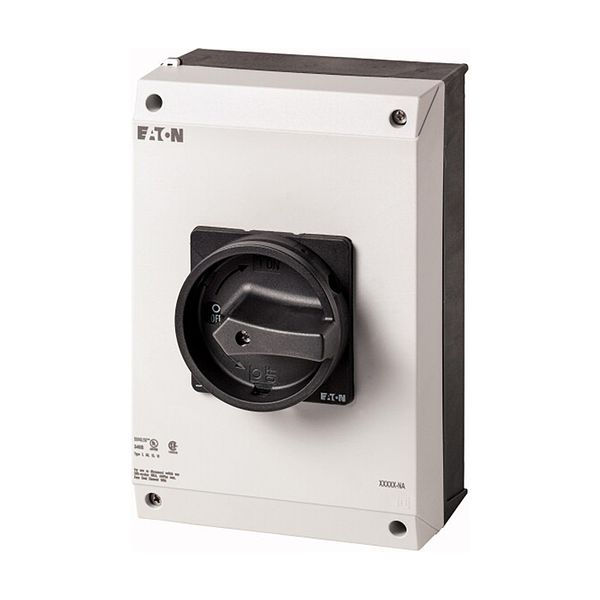 Main switch, P3, 100 A, surface mounting, 3 pole, 1 N/O, 1 N/C, STOP function, With black rotary handle and locking ring, UL/CSA image 6