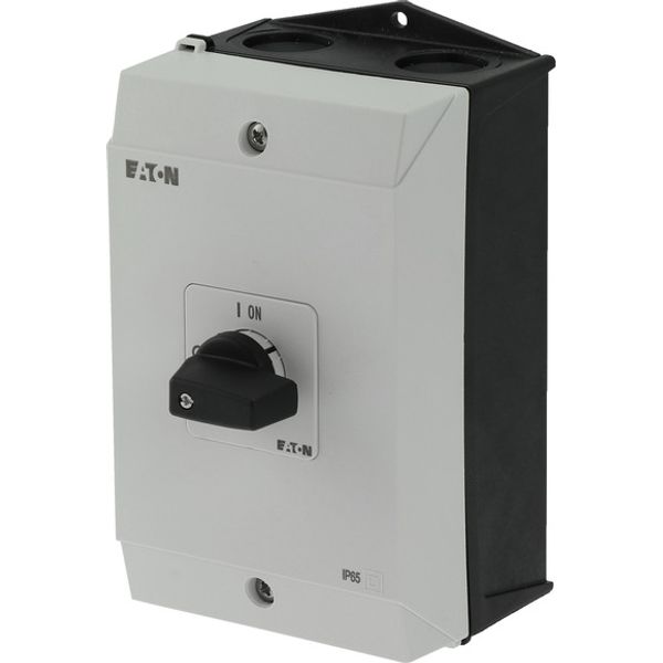 On-Off switch, P1, 40 A, surface mounting, 3 pole, 1 N/O, 1 N/C, with black thumb grip and front plate image 3