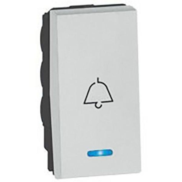 1-way push-button Arteor - with locator and bell symbol - 1 module - soft alu image 1