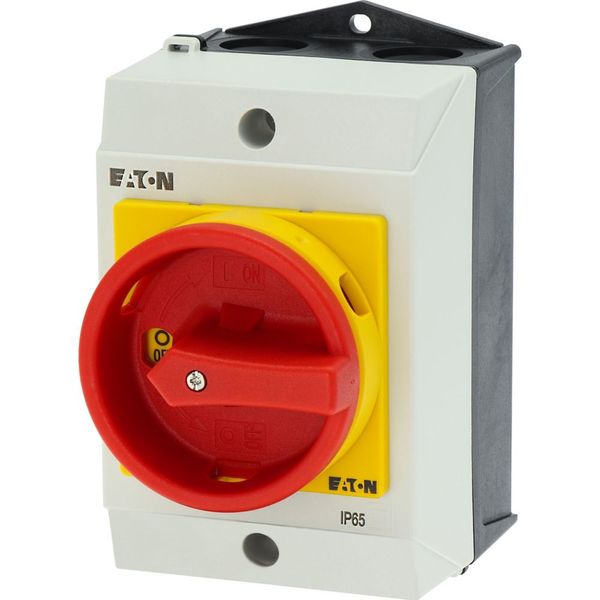 Main switch, T0, 20 A, surface mounting, 4 contact unit(s), 6 pole, 2 N/O, Emergency switching off function, With red rotary handle and yellow locking image 27