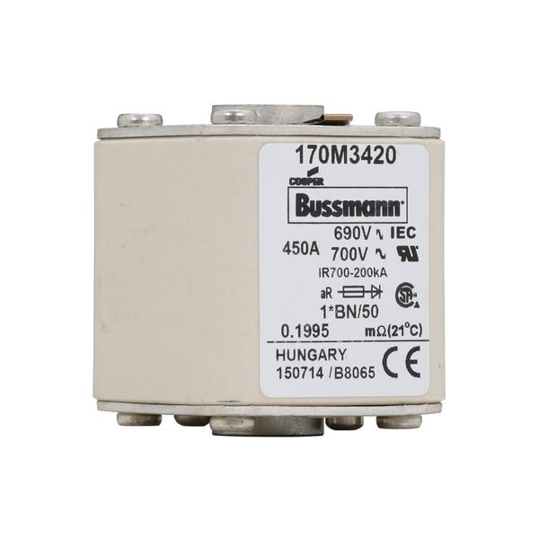 Fuse-link, high speed, 450 A, AC 690 V, compact size 1, 45 x 59 x 51 mm, aR, IEC, UL, single indicator image 6