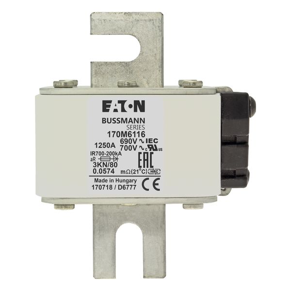 Fuse-link, high speed, 1250 A, AC 690 V, DIN 3, 76 x 92 x 109 mm, aR, DIN, IEC, single indicator image 16