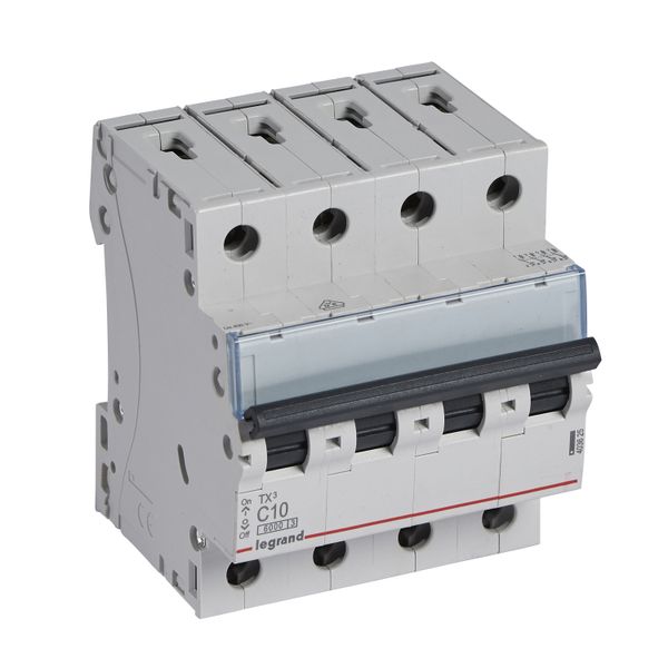 MCB TX³ 6000 - 4P - 400 V~ - 10 A - C curve - prong-type supply busbars image 1