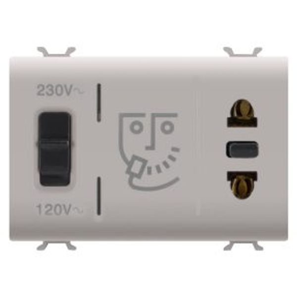 EURO-AMERICAN STANDARD SHAVER SOCKET-OUTLET WITH INSULATION TRANSFORMER - 230V ac - 50/60 Hz - 3 MODULES - NATURAL SATIN BEIGE - CHORUSMART image 1