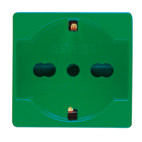 ITALIAN/GERMAN STANDARD SOCKET-OUTLET 250V ac - FOR DEDICATED LINES - 2P+E 16A DUAL AMPERAGE - P40 - 2 MODULES - GREEN - SYSTEM image 1
