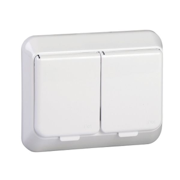 Exxact double socket-outlet with lid IP44 earthed screw white image 3