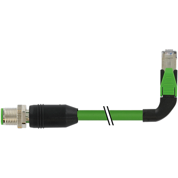 M12 male 0°/RJ45 90° left PUR 2x2xAWG22 shielded gn+dragchain 0,75m image 1