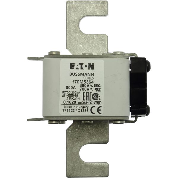 Fuse-link, high speed, 800 A, AC 690 V, size 2, 61 x 77 x 126 mm, aR, IEC, UL, single indicator image 22