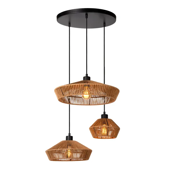 Lucide YUNKAI - Pendant light - Ø 60 cm - 3xE27 - Light wood image 1