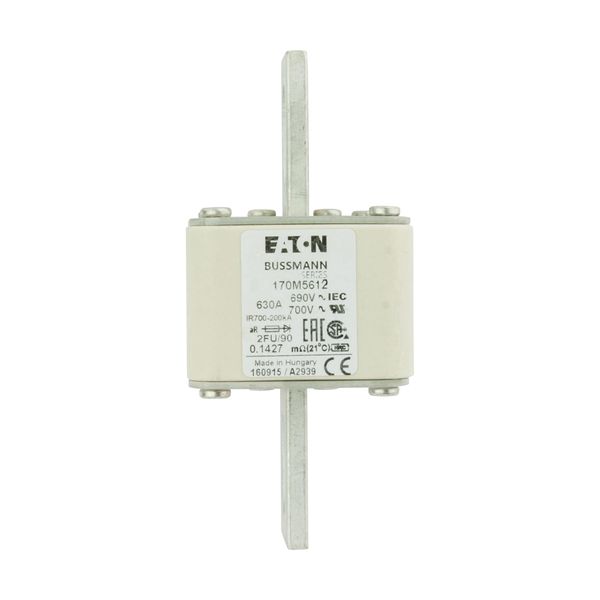 Fuse-link, high speed, 630 A, AC 690 V, size 2, 61 x 77 x 135 mm, aR, IEC, UL, no indicator, 90 mm centres image 6