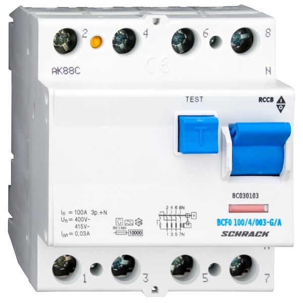 Residual current circuit breaker 100A, 4-pole,30mA, type A,G image 1