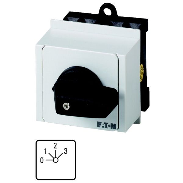 Step switches, T0, 20 A, service distribution board mounting, 2 contact unit(s), Contacts: 3, 45 °, maintained, With 0 (Off) position, 0-3, Design num image 1