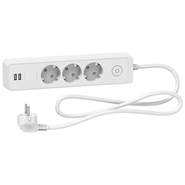 Unica extend - Schuko trailing lead - 3 gangs - with USB port - white image 3