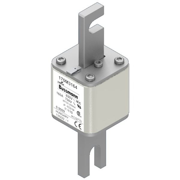 Fuse-link, high speed, 160 A, AC 690 V, compact size 1, 45 x 45 x 134 mm, aR, DIN, IEC, single indicator image 1