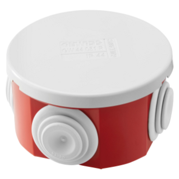 JUNCTION BOX WITH PLAIN PRESS-ON LID - IP44 - INTERNAL DIMENSIONS Ø 65X35 - WALLS WITH CABLE GLANDS  - GWT960ºC - GREY RAL 7035 - BOX RED RAL 3000 image 1