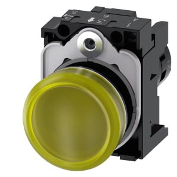 Indicator lights, compact, 22 mm, round, plastic, yellow, lens,  3SU1201-6AF30-1AA0 image 1