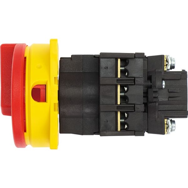 Main switch, P1, 25 A, flush mounting, 3 pole, Emergency switching off function, With red rotary handle and yellow locking ring, Lockable in the 0 (Of image 3