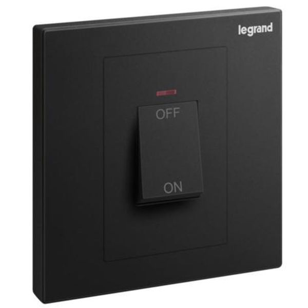 Galion 1 gang double pole 45A switch with red power indicator- matt black image 1