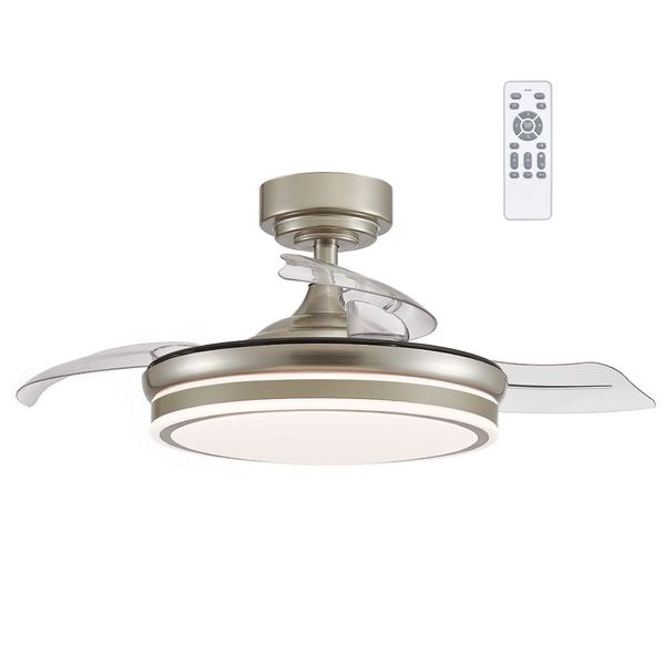 Moss Mini Nickel LED Ceiling Fan 46W 5520Lm CCT Dim Folding blades image 1