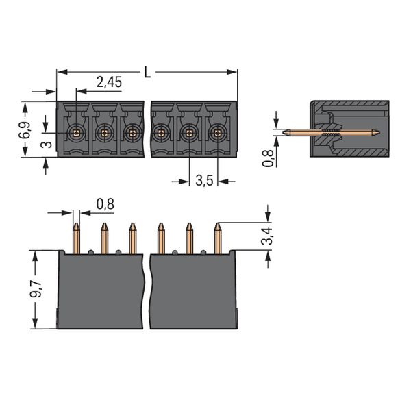 THT male header 0.8 x 0.8 mm solder pin straight black image 4