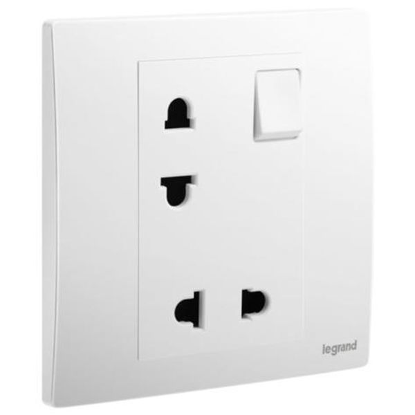 Mallia Senses - 1 gang EURO/US switched socket outlet - 16A - 2 x 2 poles - Matt White image 1