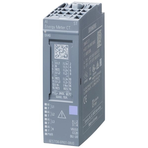 SIPLUS ET 200SP AI EM CT ST based on: 6ES7134-6PA01-0BU0 with conformal coating, -40…+70 °C, analog input module, AI Energy Meter CT ST, image 1