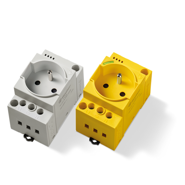 Prise modulaire de couleur jaune pour armoires électriques 230 VAC 16A+ Led 446387 FINDER 7U0182300012 image 1