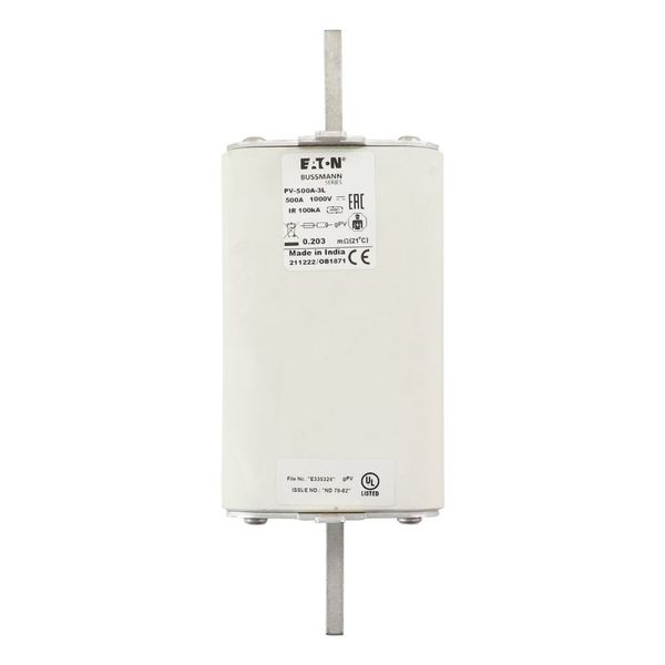 Fuse-link, high speed, 500 A, DC 1000 V, 3L, 75 x 91 x 205 mm, gPV, UL, IEC, with indicator image 19