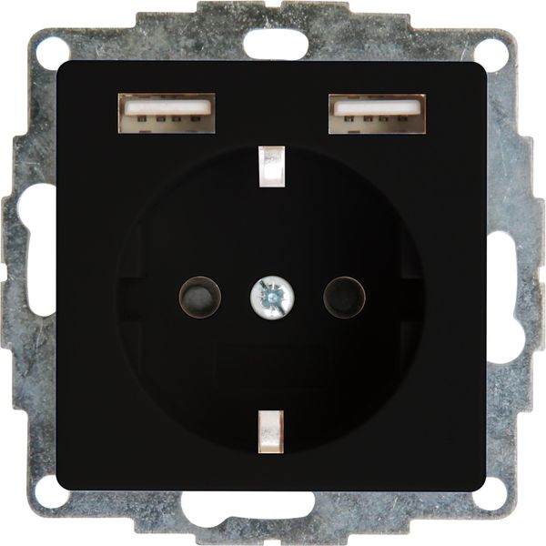 HK07 - Unterputz-Schutzkontakt Steckdose mit 2 USB-Ladebuchsen, Farbe: schwarz matt image 1