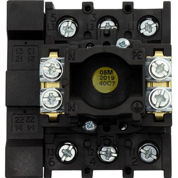 Main switch, P1, 25 A, flush mounting, 3 pole, 1 N/O, 1 N/C, STOP function, With black rotary handle and locking ring, Lockable in the 0 (Off) positio image 1