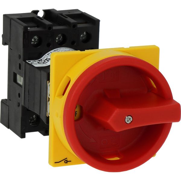 Main switch, P1, 40 A, rear mounting, 3 pole, Emergency switching off function, With red rotary handle and yellow locking ring, Lockable in the 0 (Off image 2