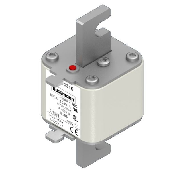 Fuse-link, high speed, 630 A, AC 690 V, size 1, 53 x 69 x 111 mm, aR, IEC, single indicator image 2