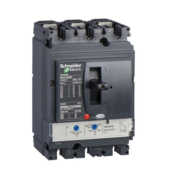 circuit breaker ComPact NSX250F, 36 kA at 415 VAC, TMD trip unit 125 A, 3 poles 3d image 3