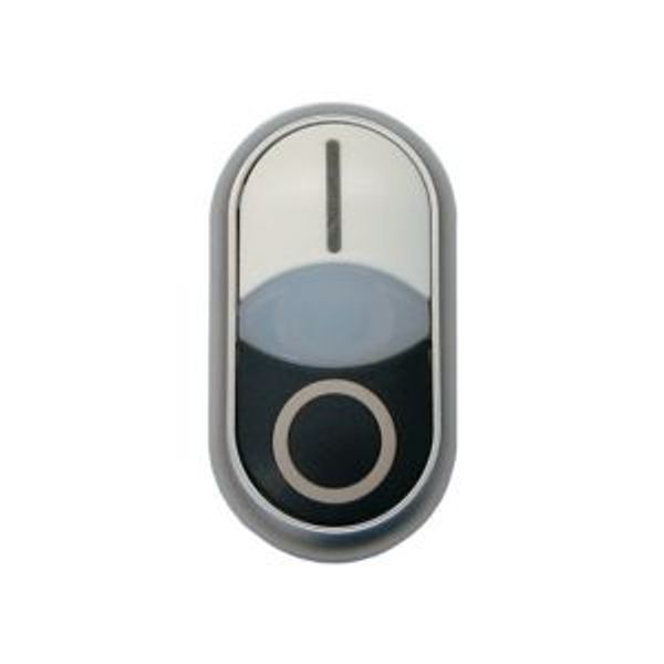 Double actuator pushbutton, RMQ-Titan, Actuators and indicator lights non-flush, momentary, White lens, white, black, inscribed, Bezel: black image 2