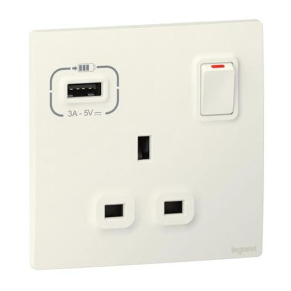 281134AMW Mallia Senses 1 gang single pole switched socket outlet - with USB A 15W charger image 1