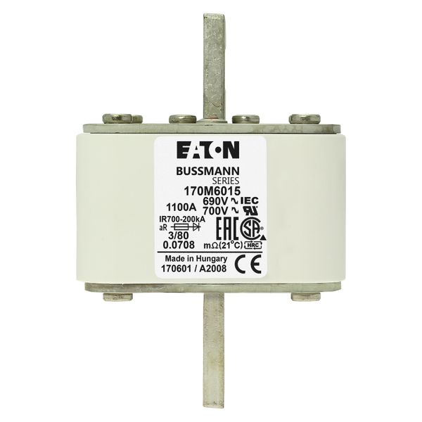 Fuse-link, high speed, 1100 A, AC 690 V, DIN 3, 76 x 76 x 109 mm, aR, DIN, IEC, single indicator image 9