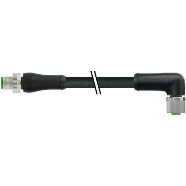 M12 Power male 0° / female 90° K-cod. PUR 5x1.5 bk +drag ch. 1.5m image 1