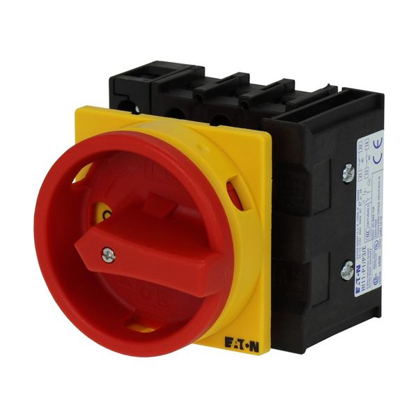 Main switch, P1, 40 A, flush mounting, 3 pole + N, 1 N/O, 1 N/C, Emergency switching off function, With red rotary handle and yellow locking ring, Loc image 16