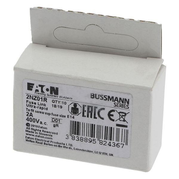 Fuse-link, LV, 2 A, AC 400 V, D01, aR, IEC, ultra rapid image 11