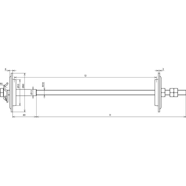 Earth electr. /  wall bushing 500-700mm w. M10 thread L 708mm  StSt (V image 2